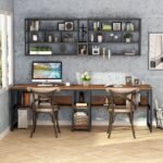 Two Person Desk, 78.7 Computer Double Desk with Bookshelf - Image 5